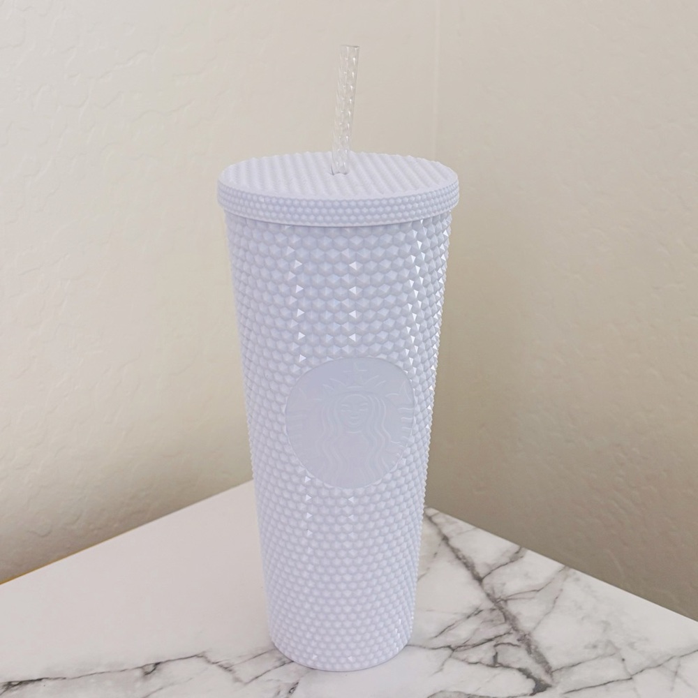 Starbucks White Studded Textured‎ Cup with Straw NWT - Rare
